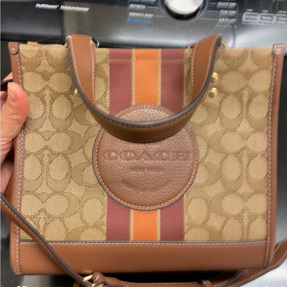 Coach Tan and Brown Signature Stripe Tote